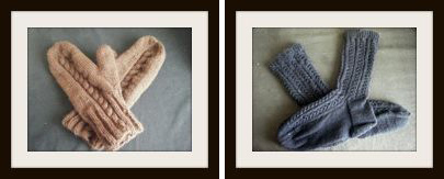 cabled mitts and cabled socks