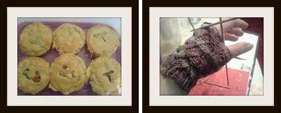 Mini personalized pies and the Monkey wristwarmer