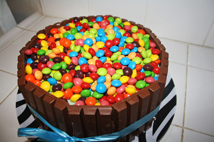 Chocolate Kit Kat Skittles Cake (aka The Willy Wonka Cake)