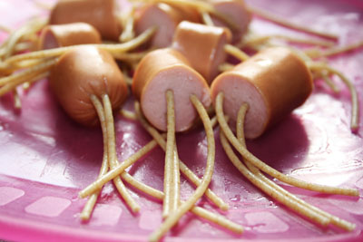 Hot Dog Noodles with Chicken Fingers