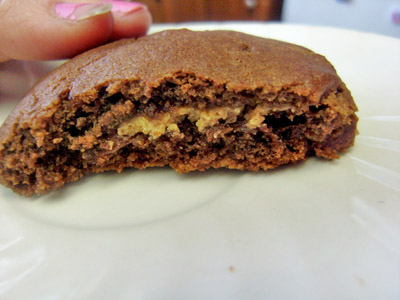 peanut butter stuffed double chocolate chip cookies