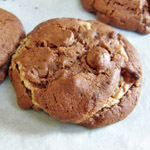 peanut butter stuffed double chocolate chip cookies