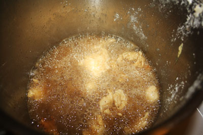 potato rings and fried chicken pieces