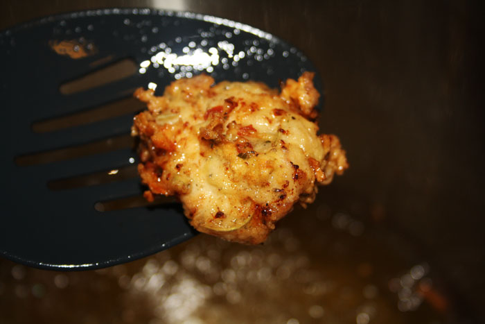 potato rings and fried chicken pieces