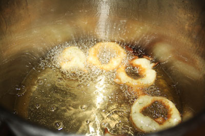 potato rings and fried chicken pieces