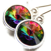 Window Shopping Wednesday - Green Ribbon Gems - Crystal Rainbow Earrings, Colorful Vitrail Swarovski Crystal Rivoli Drops, Sterling Silver Earwires