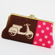 Window Shopping Wednesday - Octopurse - Long siamese - Echino scooters on brown - double metal frame purse