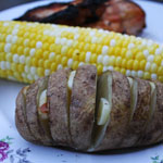 Mango Marinated Peach BBQ Chicken with Hassleback Potatoes