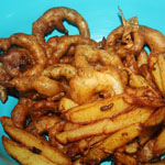 potato rings and fried chicken pieces