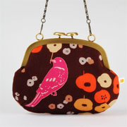 Window Shopping Wednesday - Octopurse - Mushroom purse - Etsuko pink bird on brown - metal frame purse with shoulder strap
